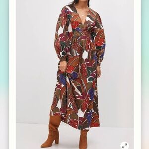 NWT Farm Rio Anthropologie Deep V-Neck Maxi Dress
